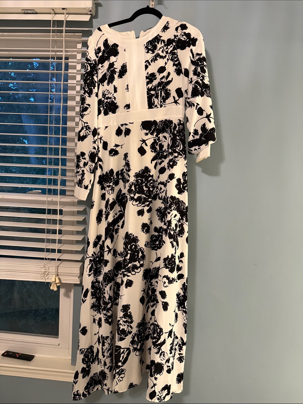 Black & White Floral Maxi Dress with Modest Neckline